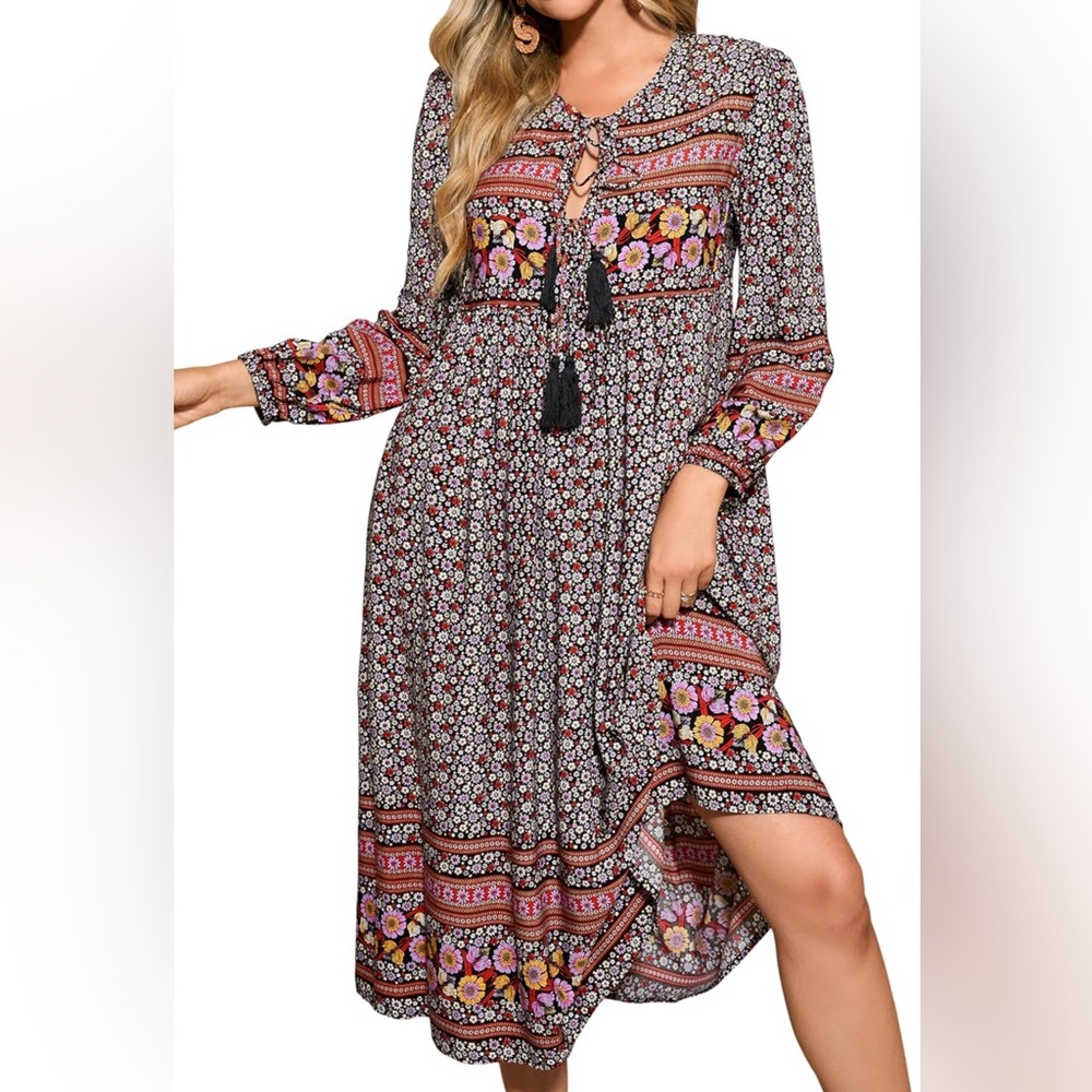 Black Floral Bohemian Maxi Dress Size Small
